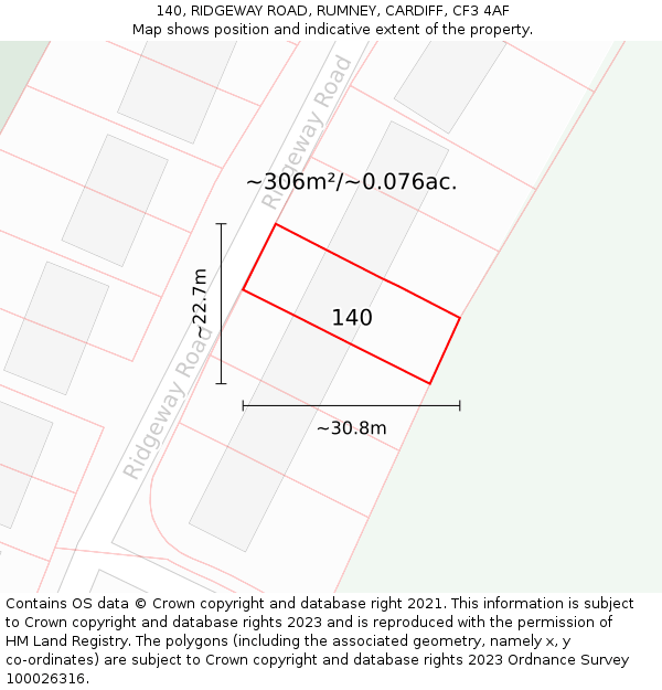 140, RIDGEWAY ROAD, RUMNEY, CARDIFF, CF3 4AF: Plot and title map