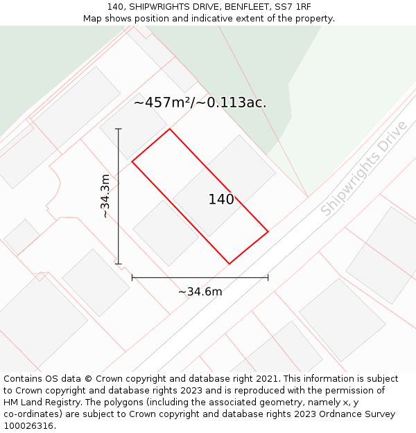 140, SHIPWRIGHTS DRIVE, BENFLEET, SS7 1RF: Plot and title map