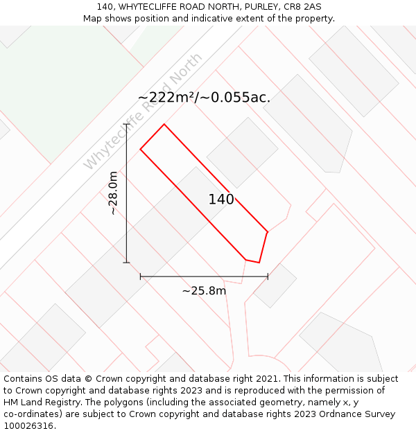 140, WHYTECLIFFE ROAD NORTH, PURLEY, CR8 2AS: Plot and title map