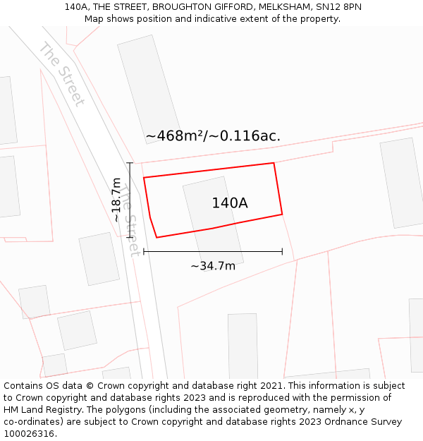 140A, THE STREET, BROUGHTON GIFFORD, MELKSHAM, SN12 8PN: Plot and title map