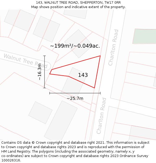 143, WALNUT TREE ROAD, SHEPPERTON, TW17 0RR: Plot and title map