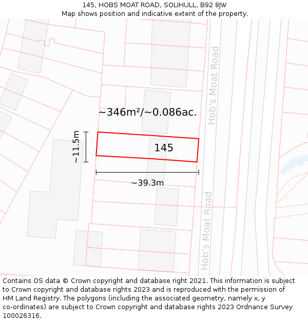 145, HOBS MOAT ROAD, SOLIHULL, B92 8JW: Plot and title map