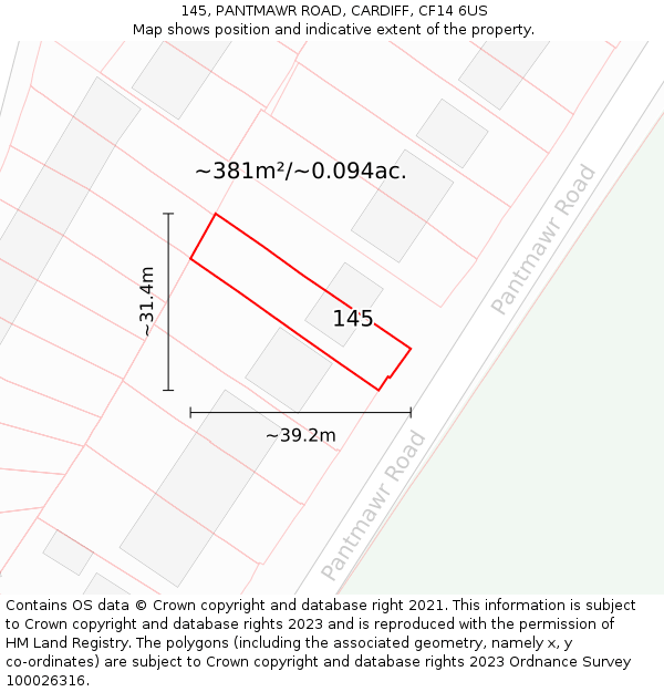 145, PANTMAWR ROAD, CARDIFF, CF14 6US: Plot and title map