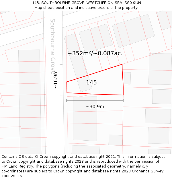 145, SOUTHBOURNE GROVE, WESTCLIFF-ON-SEA, SS0 9UN: Plot and title map