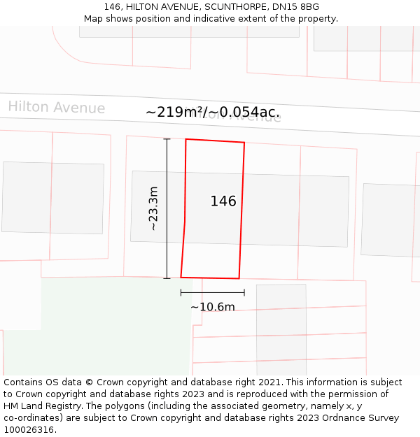 146, HILTON AVENUE, SCUNTHORPE, DN15 8BG: Plot and title map