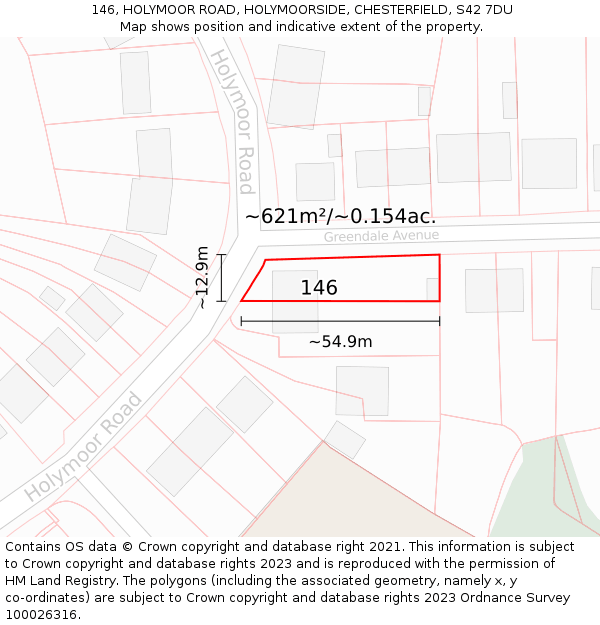146, HOLYMOOR ROAD, HOLYMOORSIDE, CHESTERFIELD, S42 7DU: Plot and title map