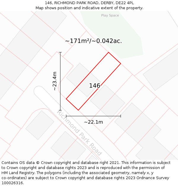 146, RICHMOND PARK ROAD, DERBY, DE22 4PL: Plot and title map