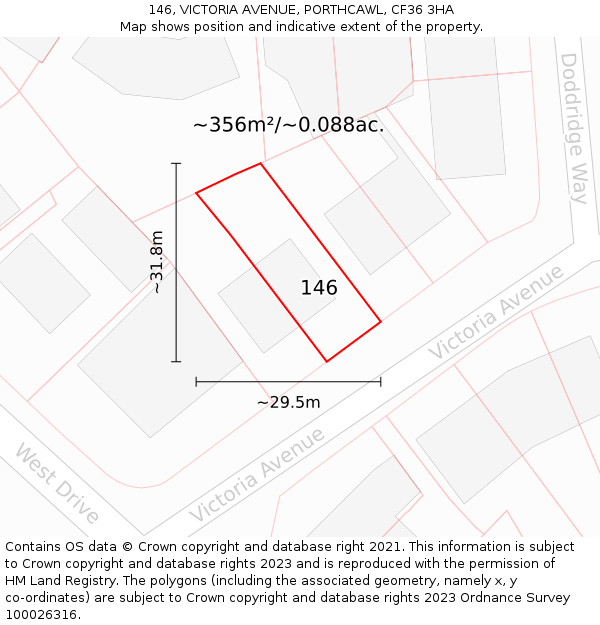 146, VICTORIA AVENUE, PORTHCAWL, CF36 3HA: Plot and title map