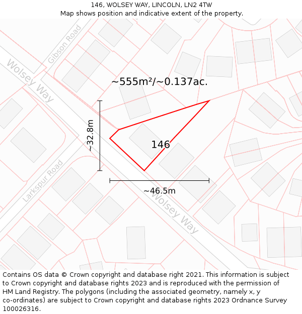 146, WOLSEY WAY, LINCOLN, LN2 4TW: Plot and title map