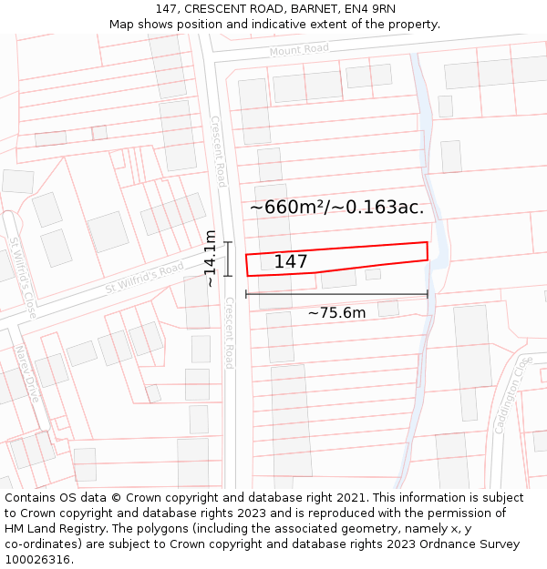 147, CRESCENT ROAD, BARNET, EN4 9RN: Plot and title map