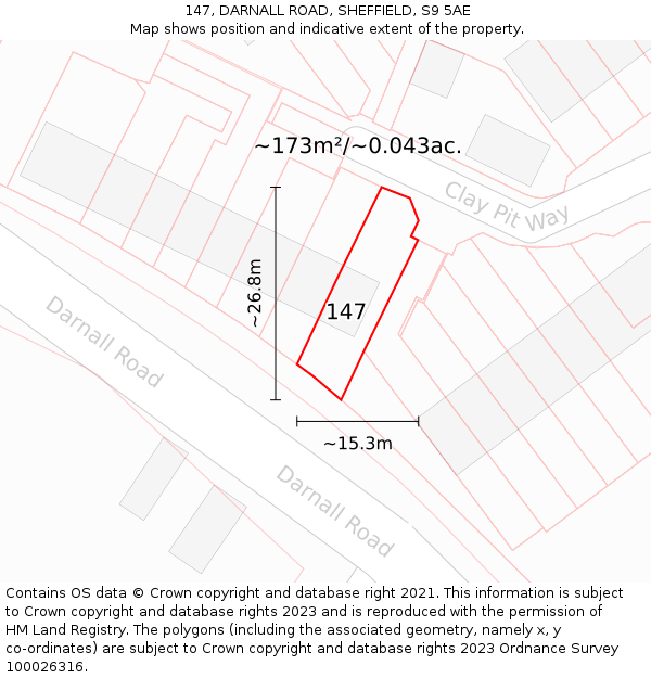 147, DARNALL ROAD, SHEFFIELD, S9 5AE: Plot and title map