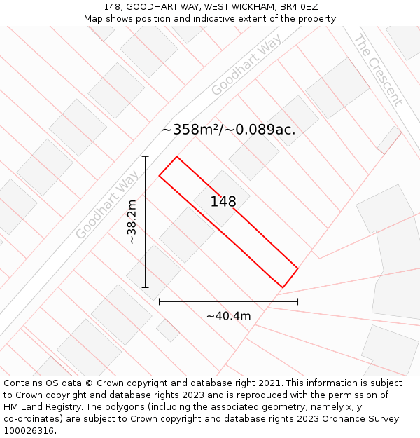 148, GOODHART WAY, WEST WICKHAM, BR4 0EZ: Plot and title map