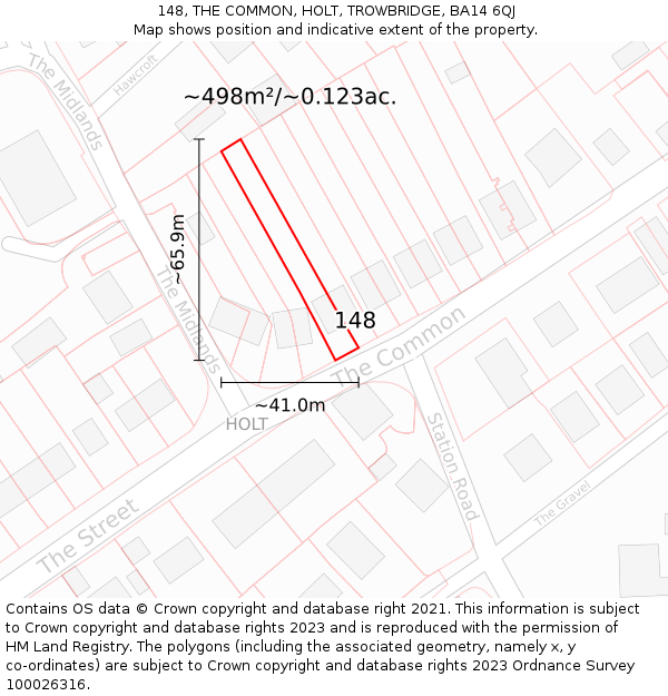 148, THE COMMON, HOLT, TROWBRIDGE, BA14 6QJ: Plot and title map