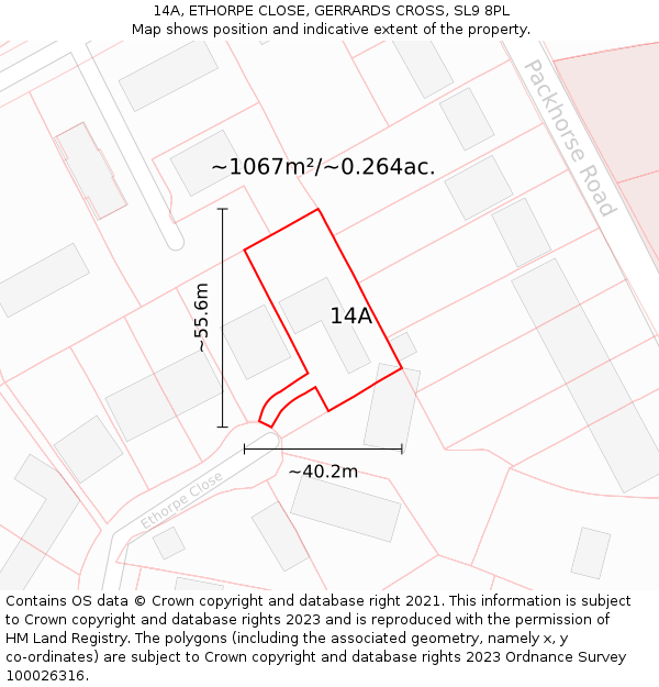 14A, ETHORPE CLOSE, GERRARDS CROSS, SL9 8PL: Plot and title map