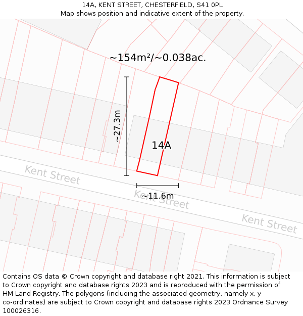 14A, KENT STREET, CHESTERFIELD, S41 0PL: Plot and title map