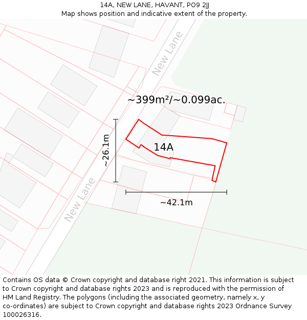 14A, NEW LANE, HAVANT, PO9 2JJ: Plot and title map