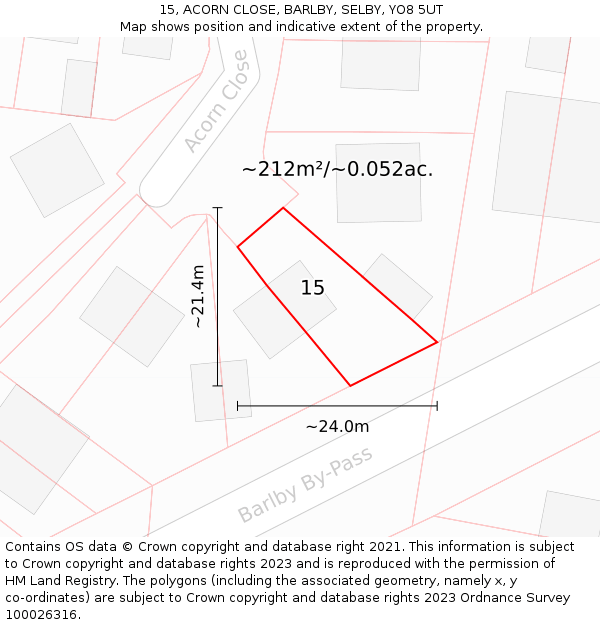 15, ACORN CLOSE, BARLBY, SELBY, YO8 5UT: Plot and title map