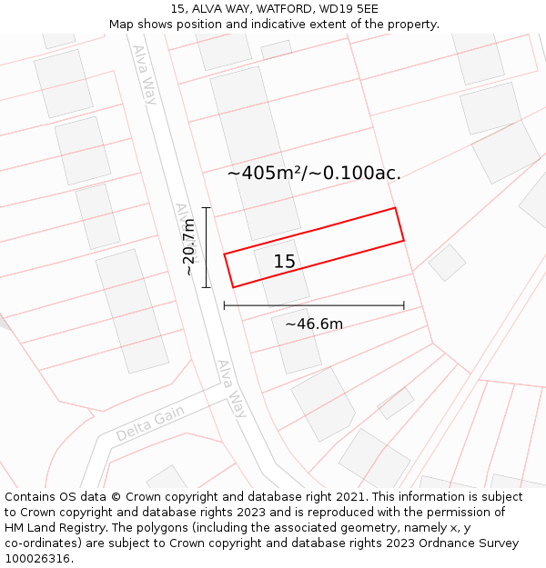 15, ALVA WAY, WATFORD, WD19 5EE: Plot and title map