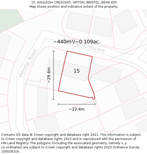 15, ASHLEIGH CRESCENT, YATTON, BRISTOL, BS49 4DF: Plot and title map
