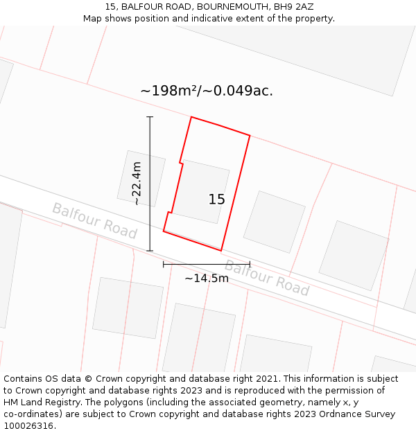 15, BALFOUR ROAD, BOURNEMOUTH, BH9 2AZ: Plot and title map