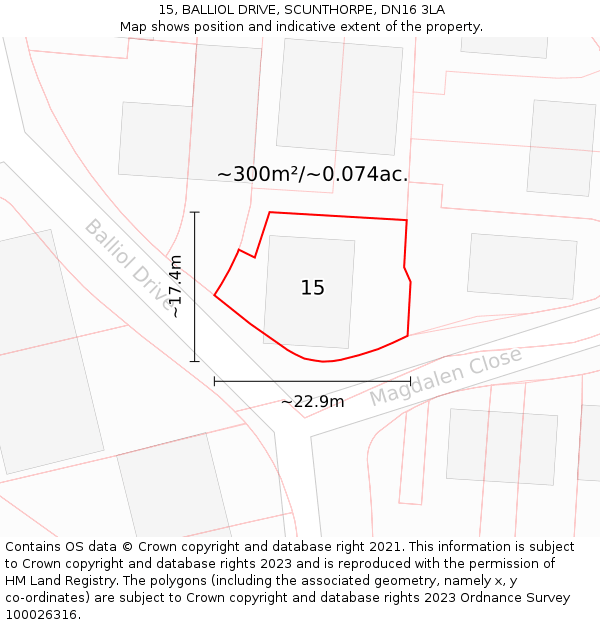 15, BALLIOL DRIVE, SCUNTHORPE, DN16 3LA: Plot and title map