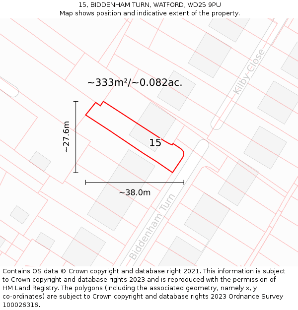 15, BIDDENHAM TURN, WATFORD, WD25 9PU: Plot and title map