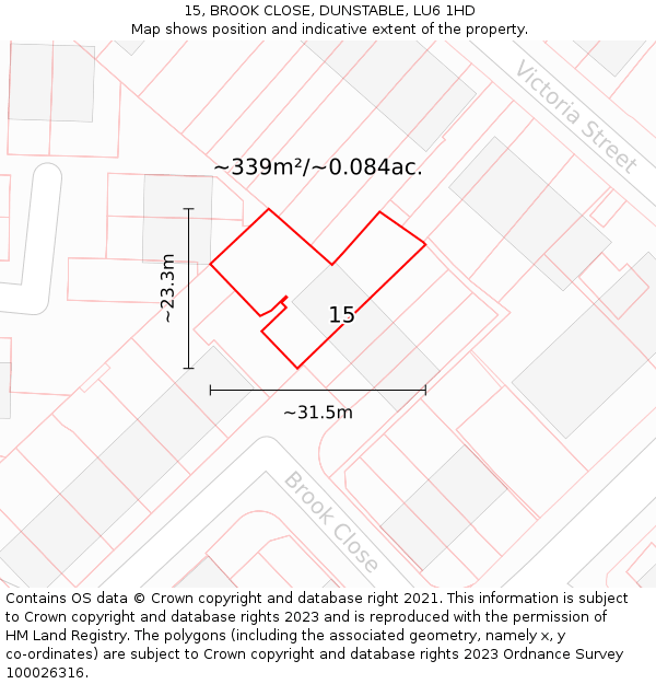 15, BROOK CLOSE, DUNSTABLE, LU6 1HD: Plot and title map