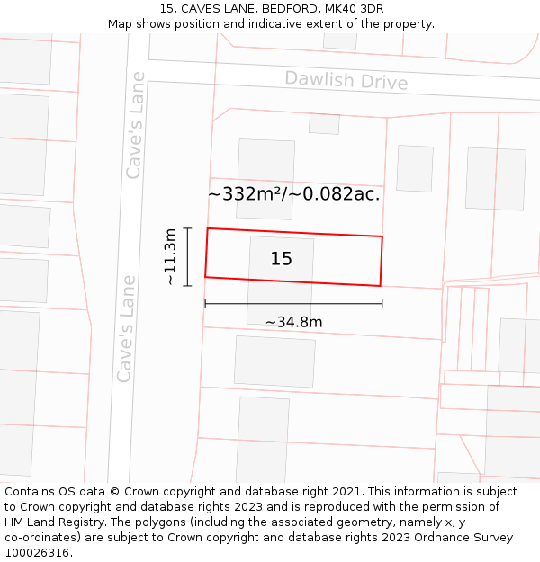 15, CAVES LANE, BEDFORD, MK40 3DR: Plot and title map