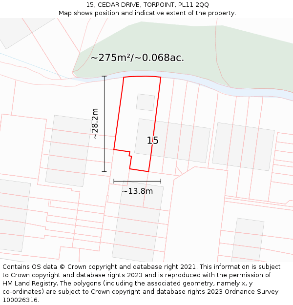 15, CEDAR DRIVE, TORPOINT, PL11 2QQ: Plot and title map