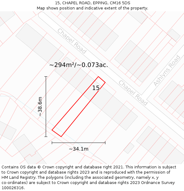 15, CHAPEL ROAD, EPPING, CM16 5DS: Plot and title map