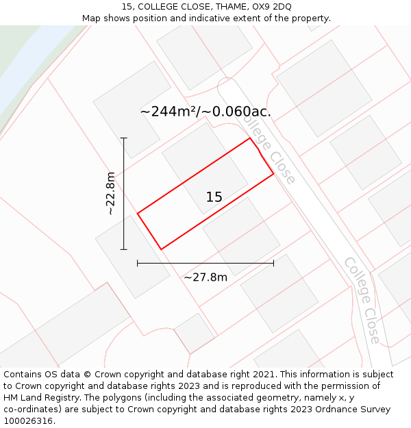15, COLLEGE CLOSE, THAME, OX9 2DQ: Plot and title map