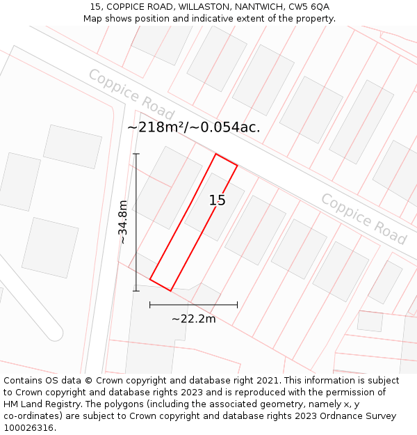15, COPPICE ROAD, WILLASTON, NANTWICH, CW5 6QA: Plot and title map