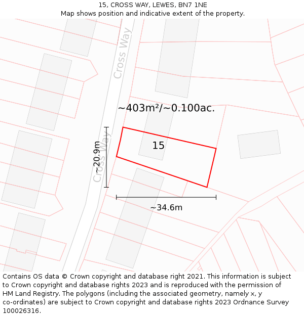 15, CROSS WAY, LEWES, BN7 1NE: Plot and title map
