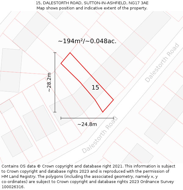 15, DALESTORTH ROAD, SUTTON-IN-ASHFIELD, NG17 3AE: Plot and title map