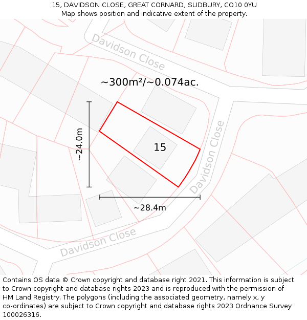 15, DAVIDSON CLOSE, GREAT CORNARD, SUDBURY, CO10 0YU: Plot and title map