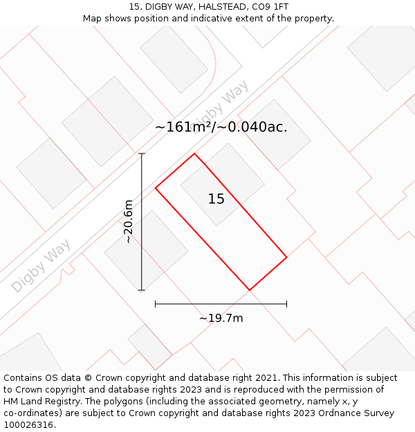 15, DIGBY WAY, HALSTEAD, CO9 1FT: Plot and title map