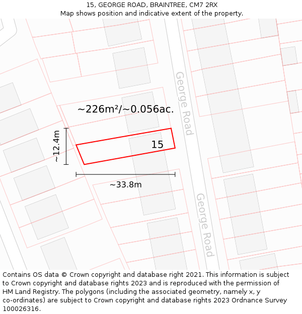 15, GEORGE ROAD, BRAINTREE, CM7 2RX: Plot and title map