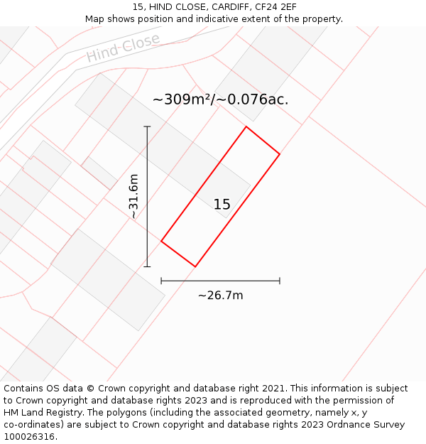 15, HIND CLOSE, CARDIFF, CF24 2EF: Plot and title map