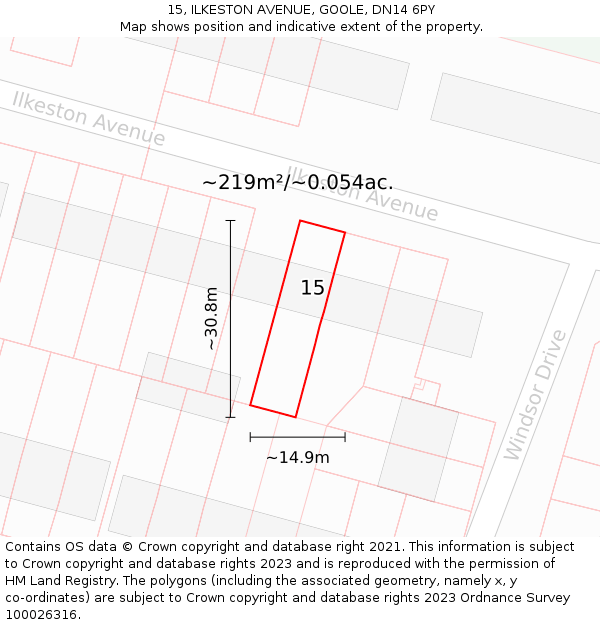 15, ILKESTON AVENUE, GOOLE, DN14 6PY: Plot and title map