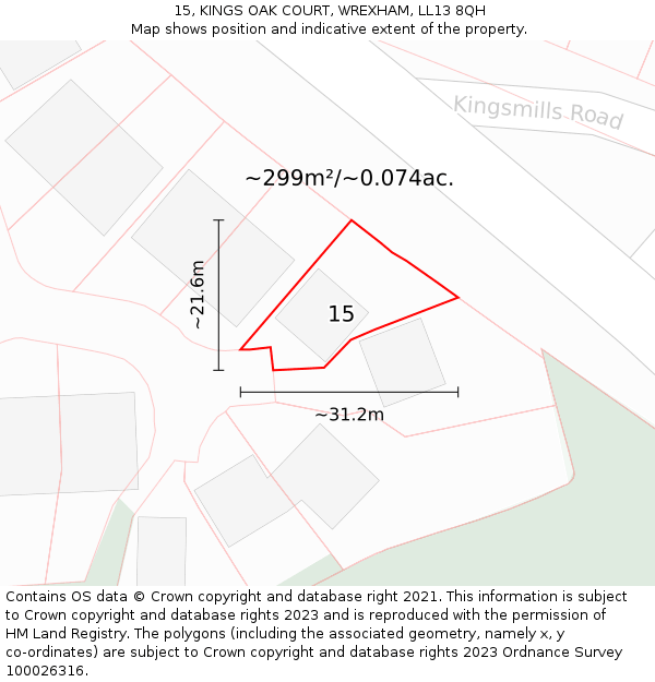 15, KINGS OAK COURT, WREXHAM, LL13 8QH: Plot and title map