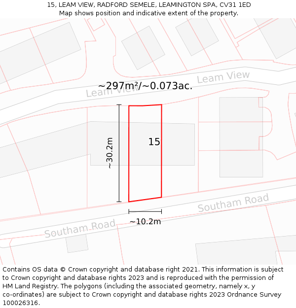15, LEAM VIEW, RADFORD SEMELE, LEAMINGTON SPA, CV31 1ED: Plot and title map