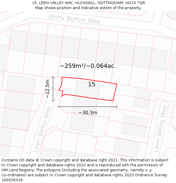 15, LEEN VALLEY WAY, HUCKNALL, NOTTINGHAM, NG15 7QR: Plot and title map