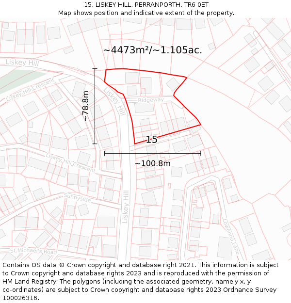 15, LISKEY HILL, PERRANPORTH, TR6 0ET: Plot and title map