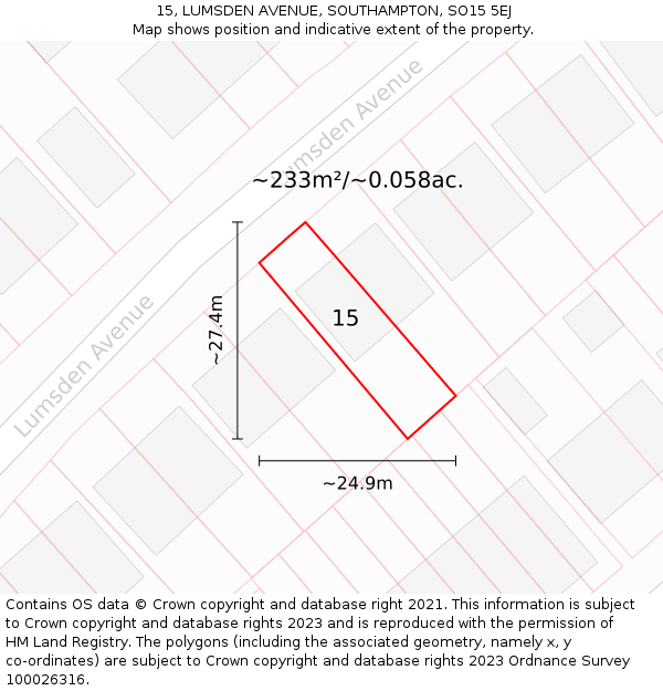 15, LUMSDEN AVENUE, SOUTHAMPTON, SO15 5EJ: Plot and title map