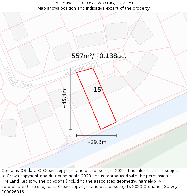 15, LYNWOOD CLOSE, WOKING, GU21 5TJ: Plot and title map