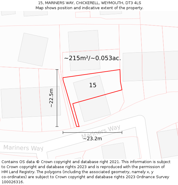 15, MARINERS WAY, CHICKERELL, WEYMOUTH, DT3 4LS: Plot and title map