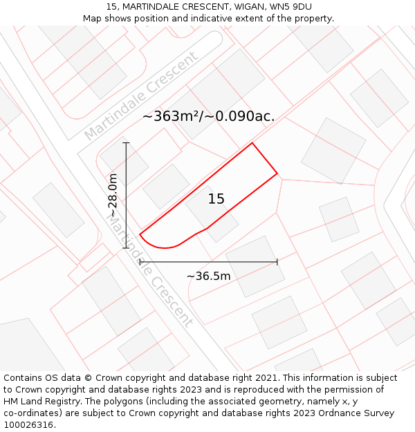 15, MARTINDALE CRESCENT, WIGAN, WN5 9DU: Plot and title map