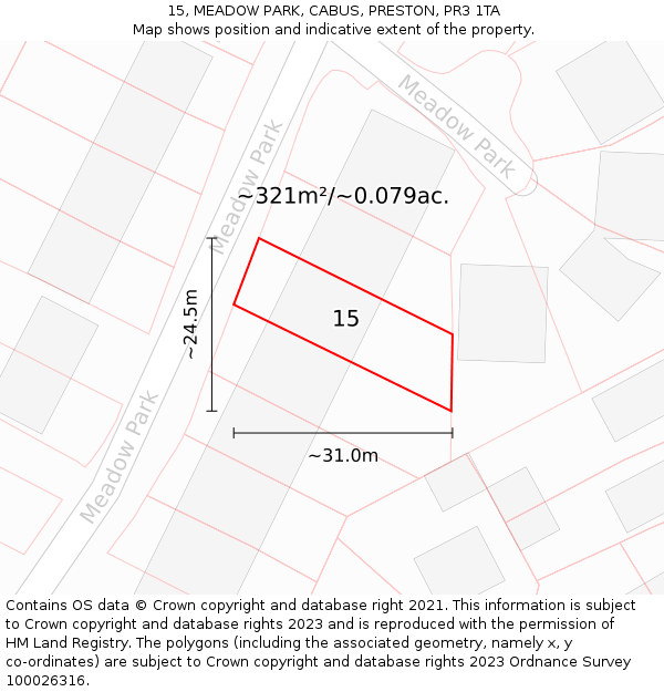 15, MEADOW PARK, CABUS, PRESTON, PR3 1TA: Plot and title map