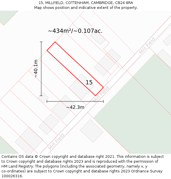 15, MILLFIELD, COTTENHAM, CAMBRIDGE, CB24 8RA: Plot and title map