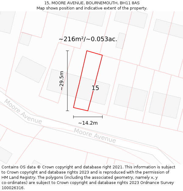 15, MOORE AVENUE, BOURNEMOUTH, BH11 8AS: Plot and title map